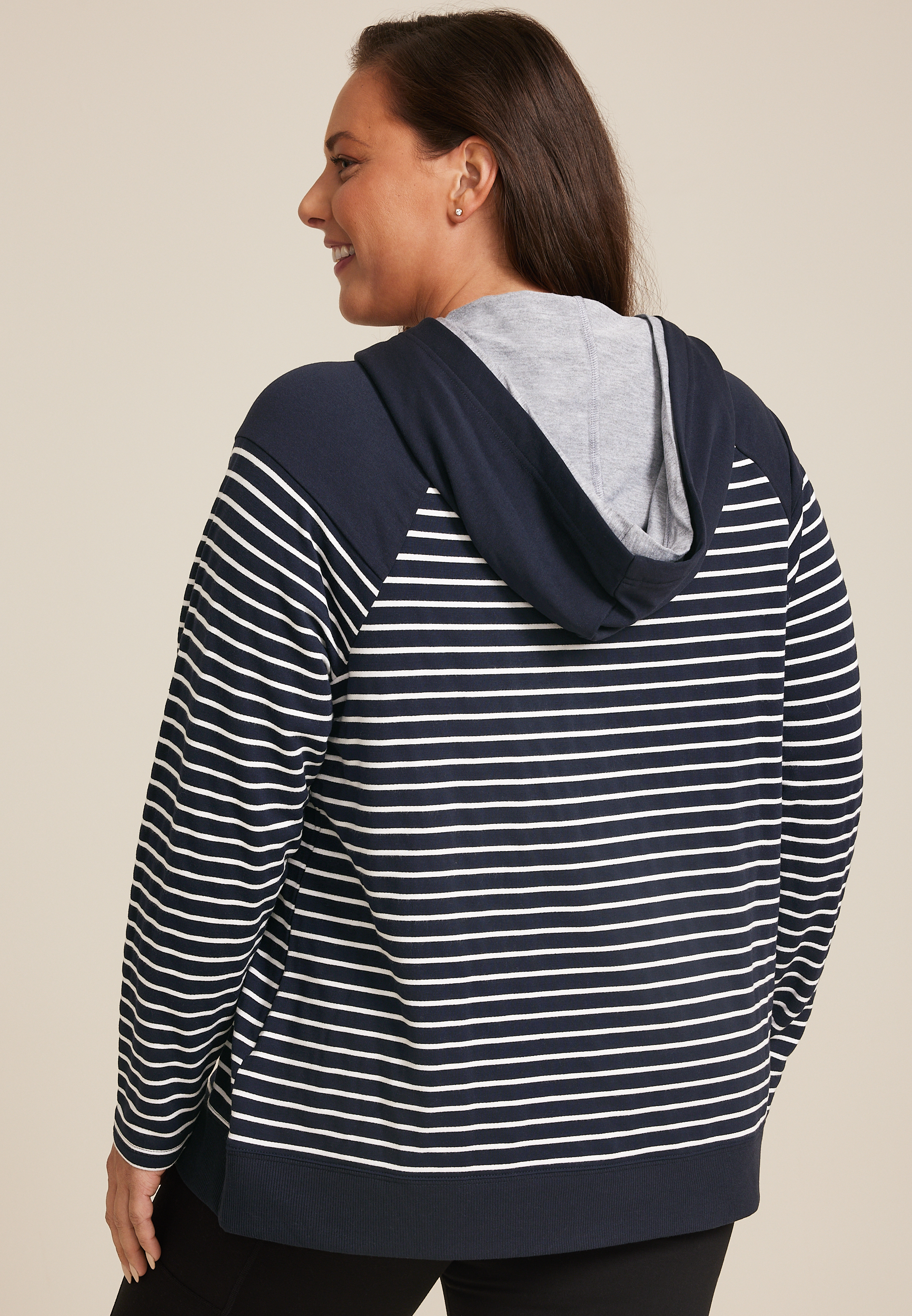 Plus Size Homeward Striped Colorblock Hoodie, C1769, large