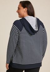 Plus Size Homeward Striped Colorblock Hoodie, C1769, small