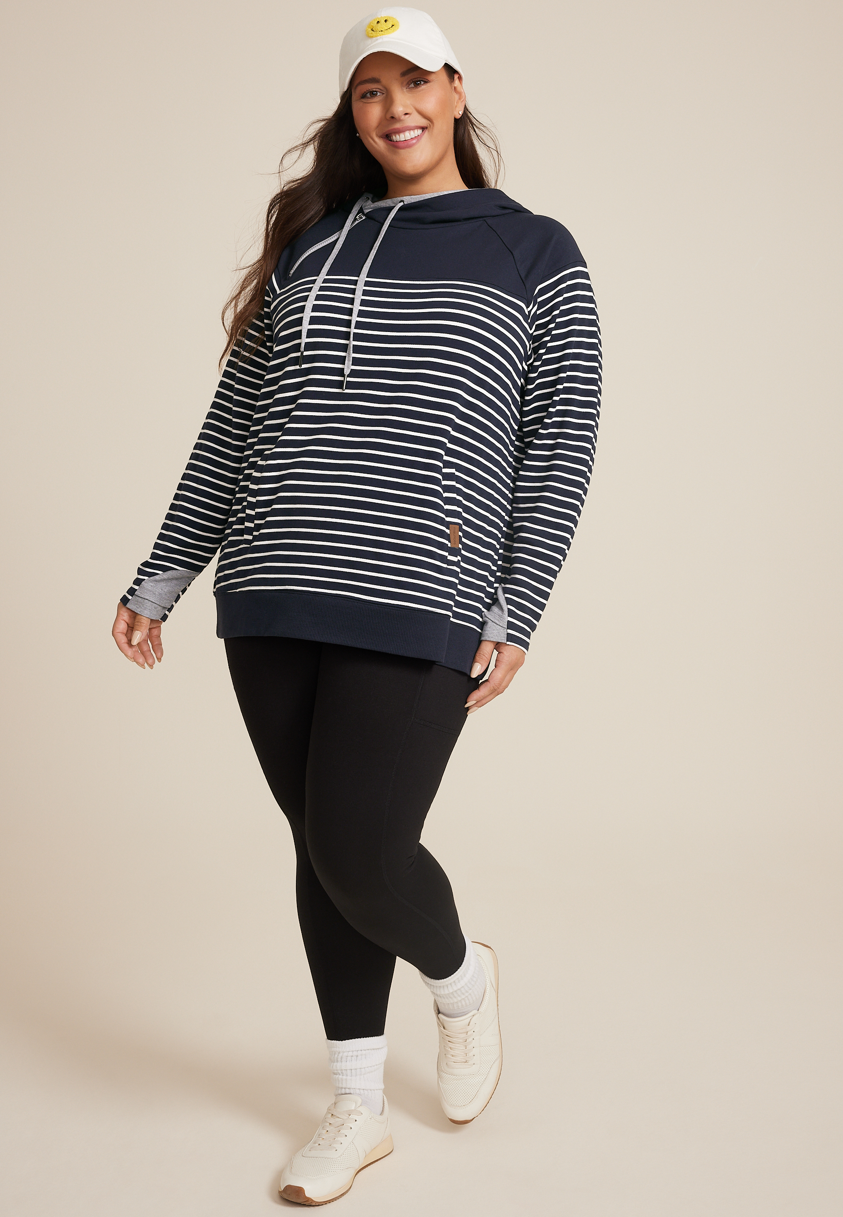 Plus Size Homeward Striped Colorblock Hoodie, C1769, large
