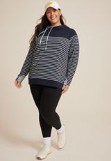 Plus Size Homeward Striped Colorblock Hoodie, C1769, small