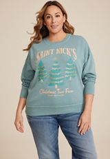 Plus Size St Nicks Christmas Tree Farm Relaxed Fit Sweatshirt, C9826, small