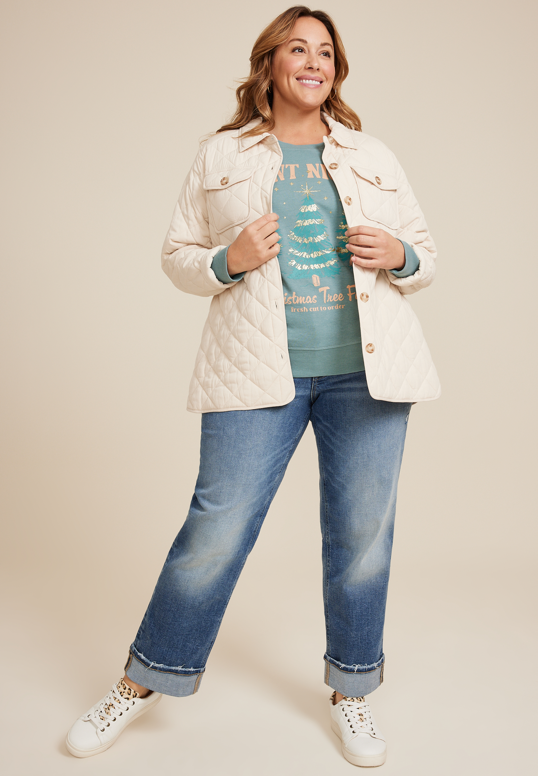 Plus Size St Nicks Christmas Tree Farm Relaxed Fit Sweatshirt, C9826, large
