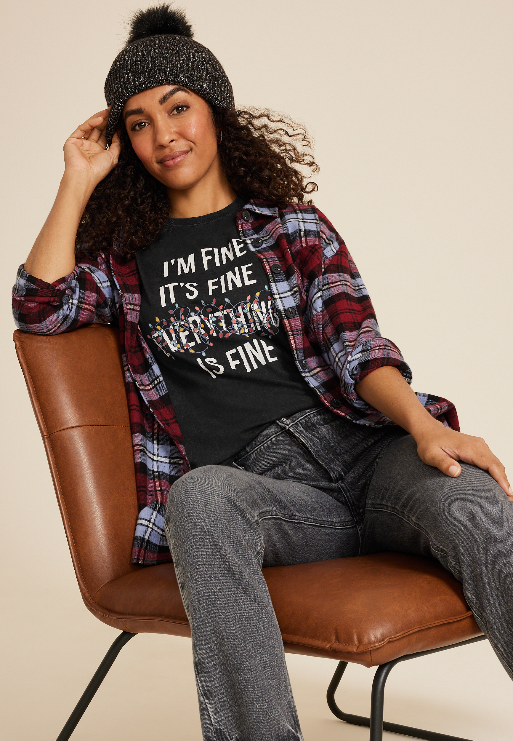 Everythings Fine Relaxed Fit Graphic Tee, BLACK, large