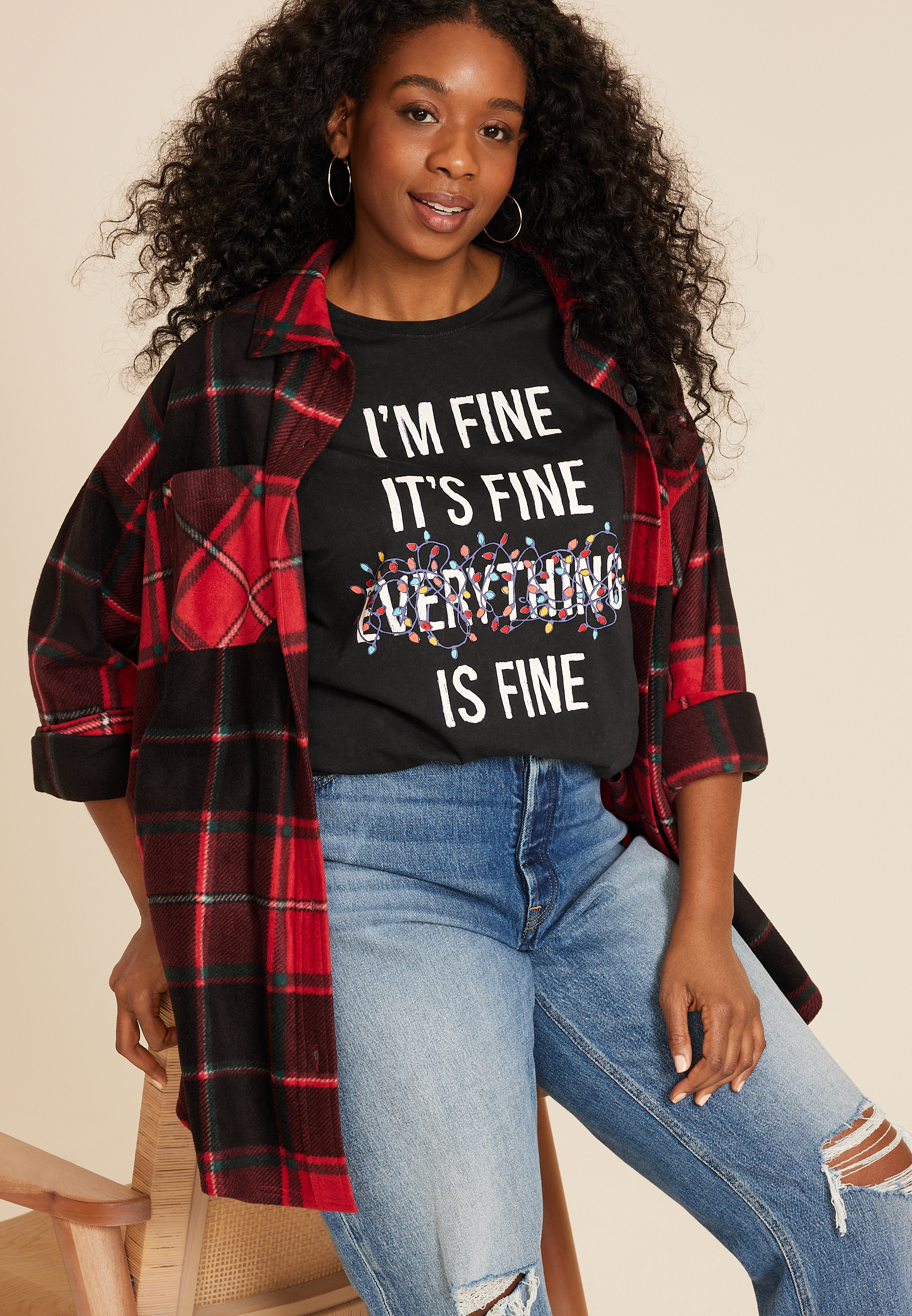 Plus Size Everythings Fine Relaxed Fit Graphic Tee, C106, large
