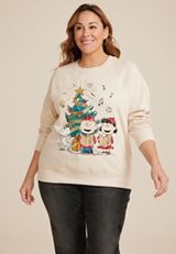 Plus Size Peanuts Holiday Relaxed Fit Sweatshirt, ALMOND CREAM, small