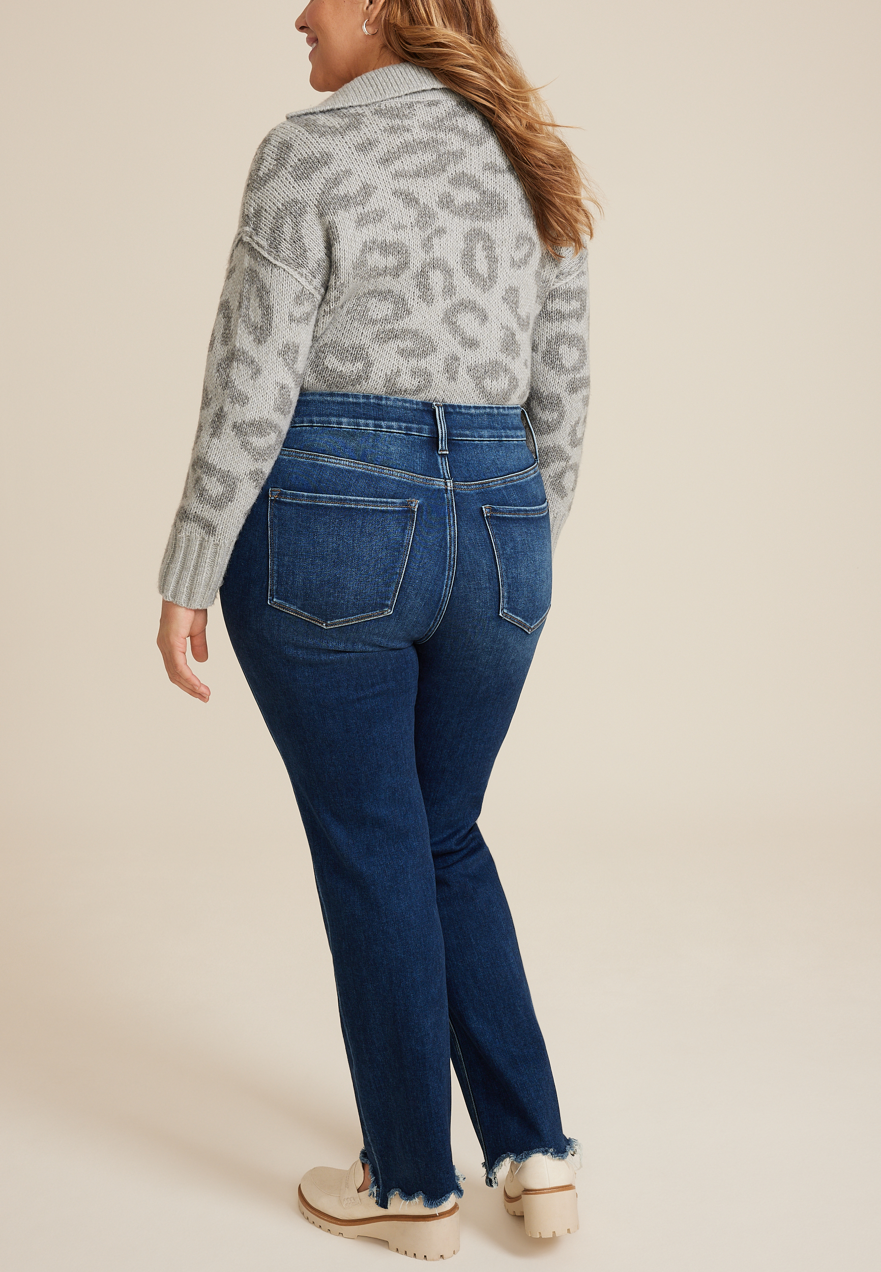 Plus Size Flying Monkey&trade; High Rise Frayed Hem Straight Jean, C258, large