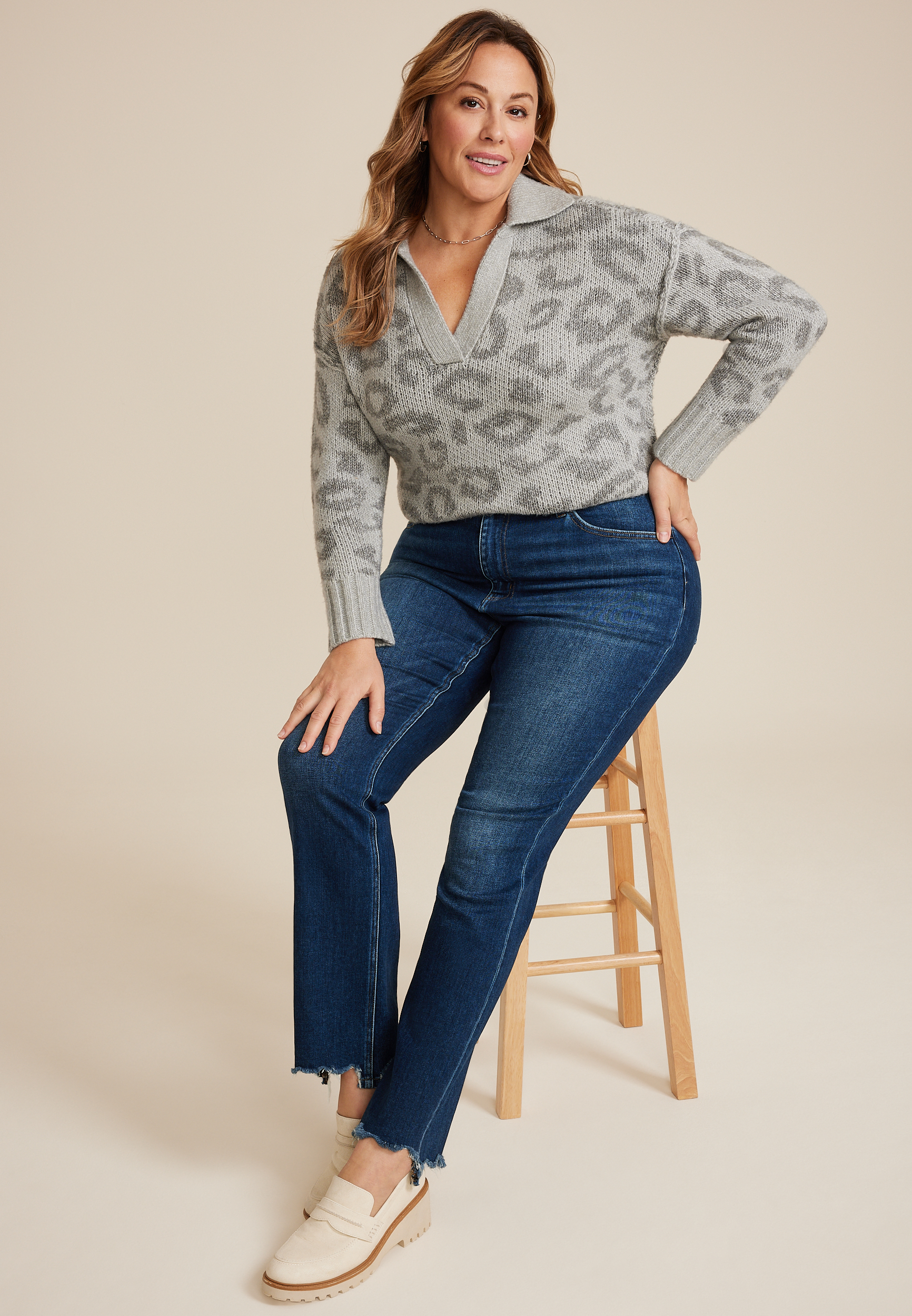 Plus Size Flying Monkey&trade; High Rise Frayed Hem Straight Jean, C258, large