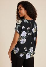 Delton Watercolor Floral Zipper Back Blouse, BLACK COMBO, small