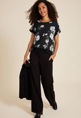 Delton Watercolor Floral Zipper Back Blouse, BLACK COMBO, small