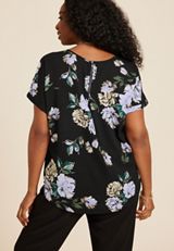 Plus Size Delton Watercolor Floral Zipper Back Blouse, C1756, small