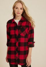 Cabin Plaid Boyfriend Tunic Shirt, C7044, small