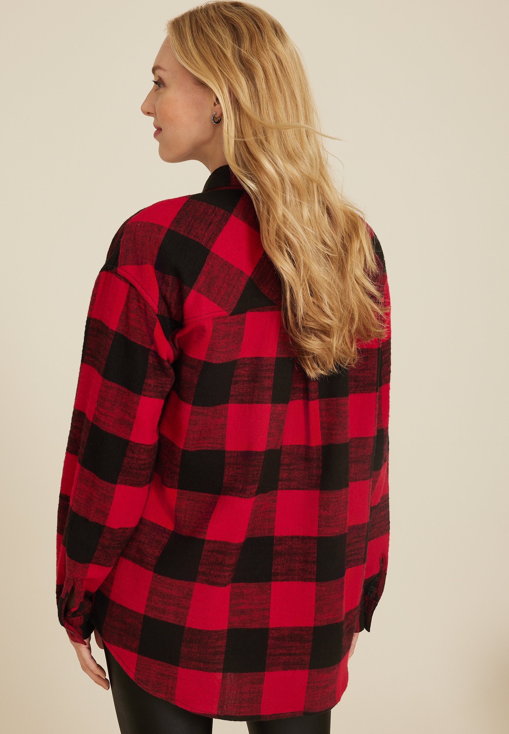 Cabin Plaid Boyfriend Tunic Shirt, C7044, large