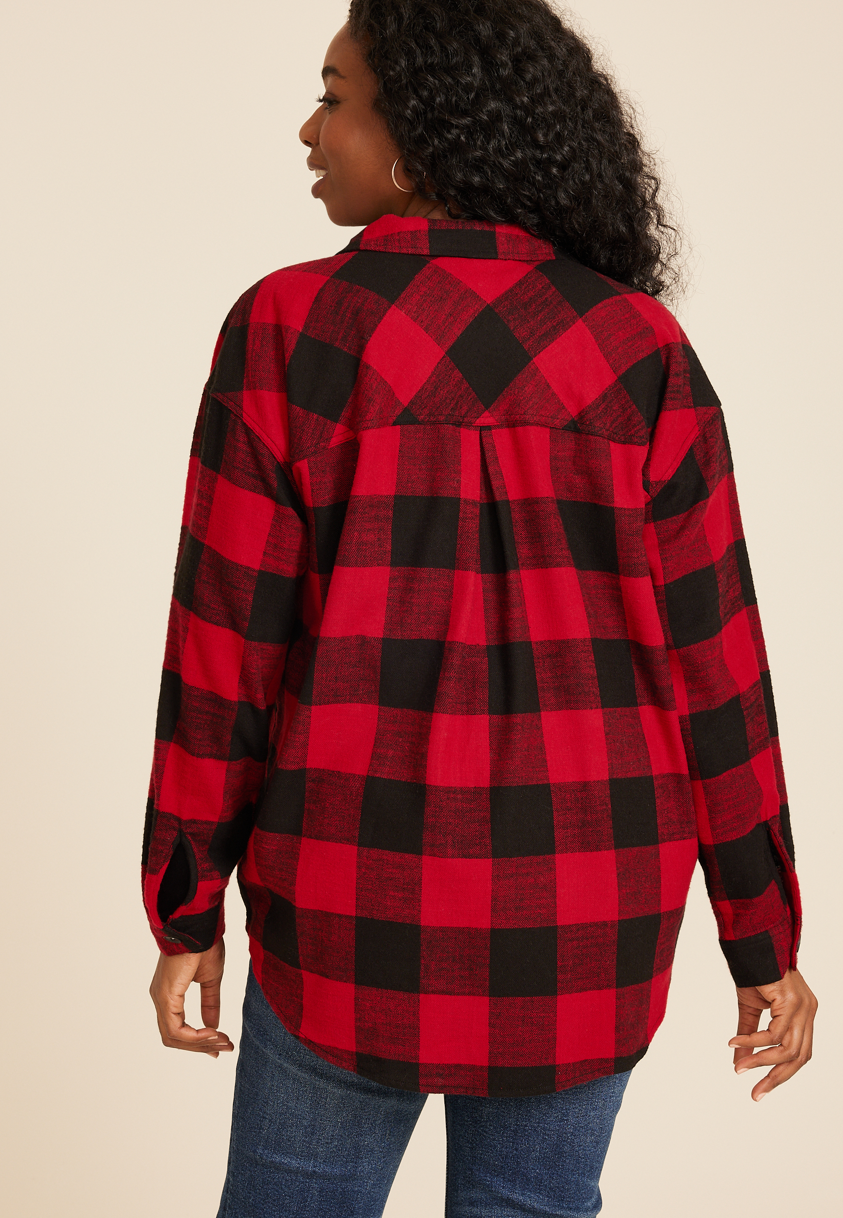 Plus Size Cabin Plaid Boyfriend Tunic Shirt, C7044, large