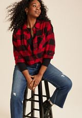 Plus Size Cabin Plaid Boyfriend Tunic Shirt, C7044, small