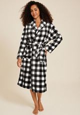 Buffalo Plaid Plush Long Robe, BLACK COMBO, small