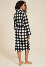 Buffalo Plaid Plush Long Robe, BLACK COMBO, small