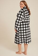 Plus Size Buffalo Plaid Plush Long Robe, C1756, small