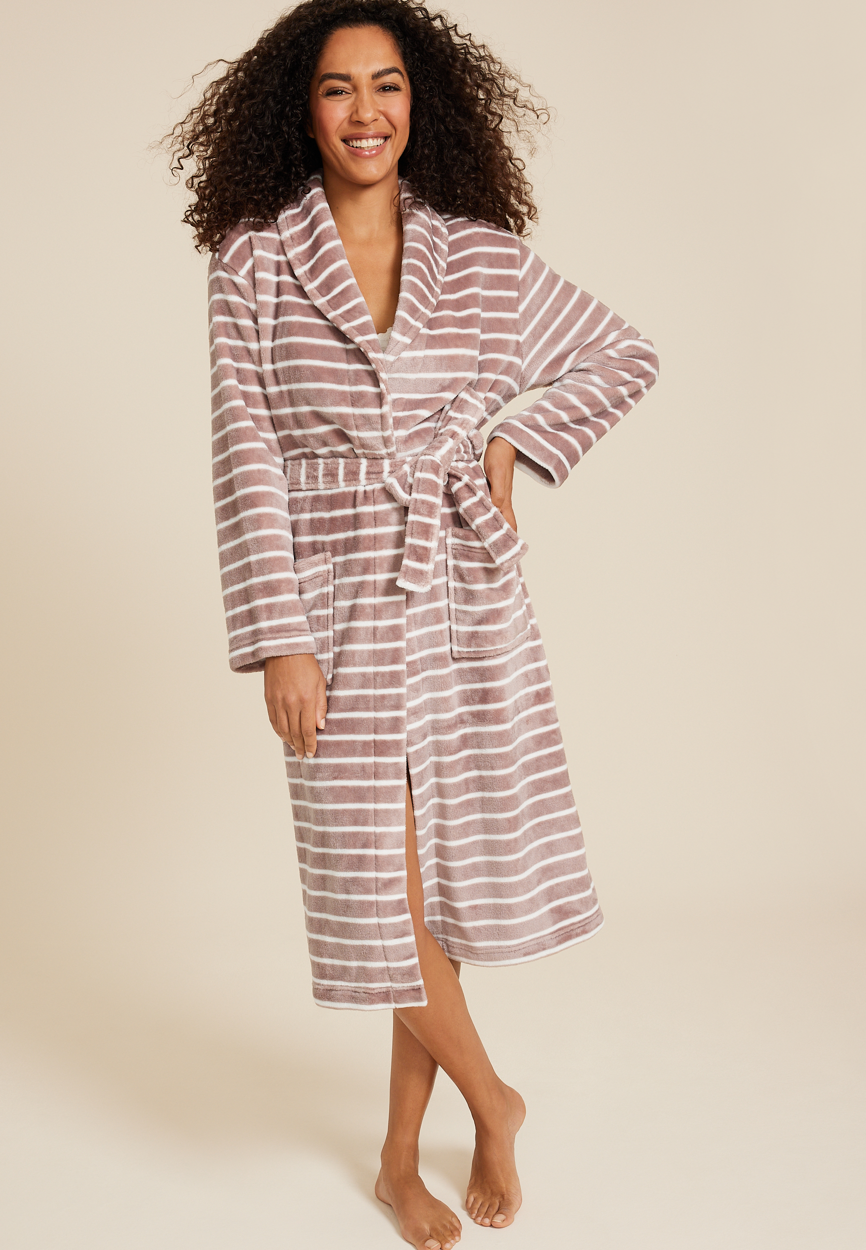 Striped Plush Long Robe