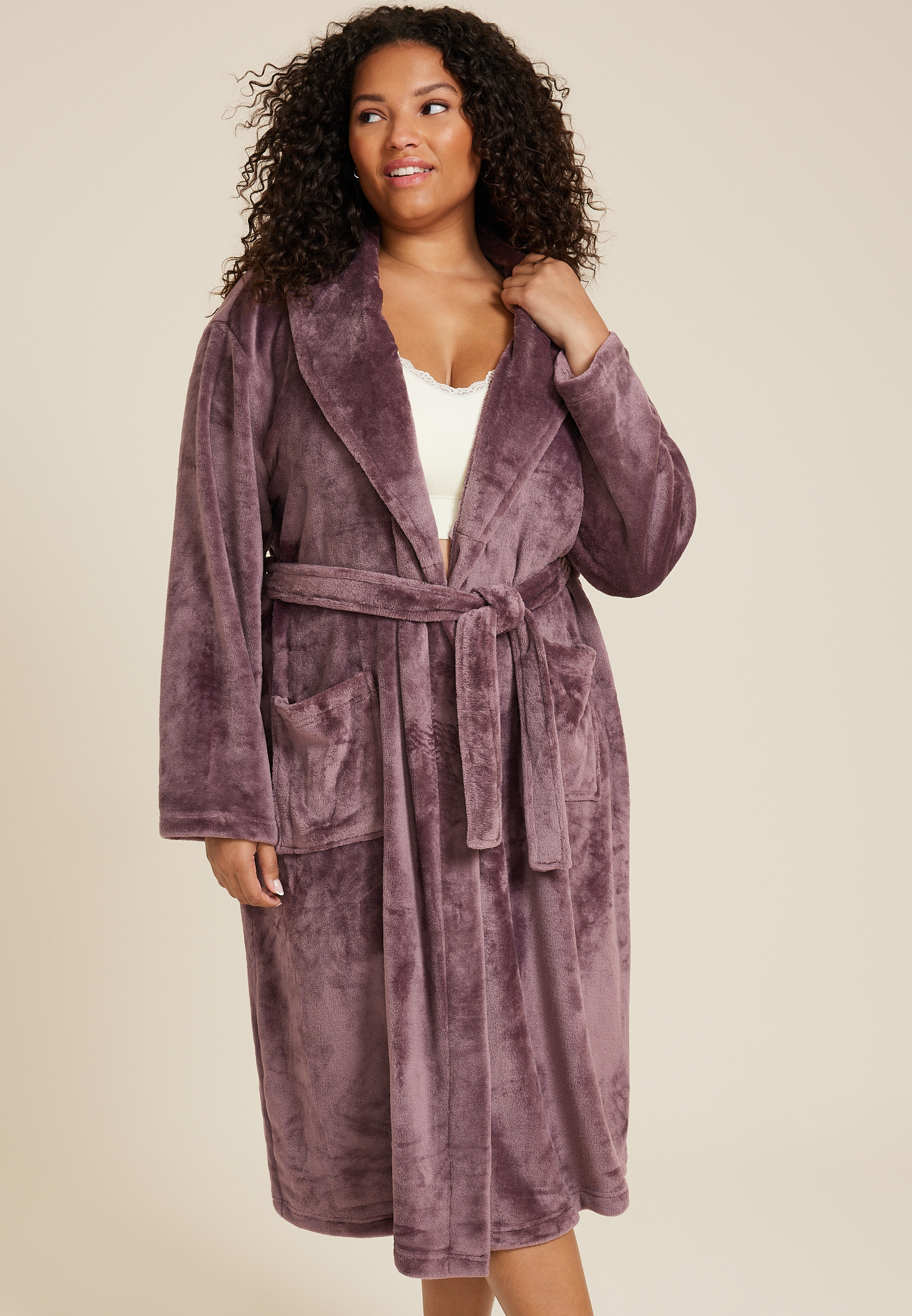 Plus Size Plush Long Robe, C6060, large