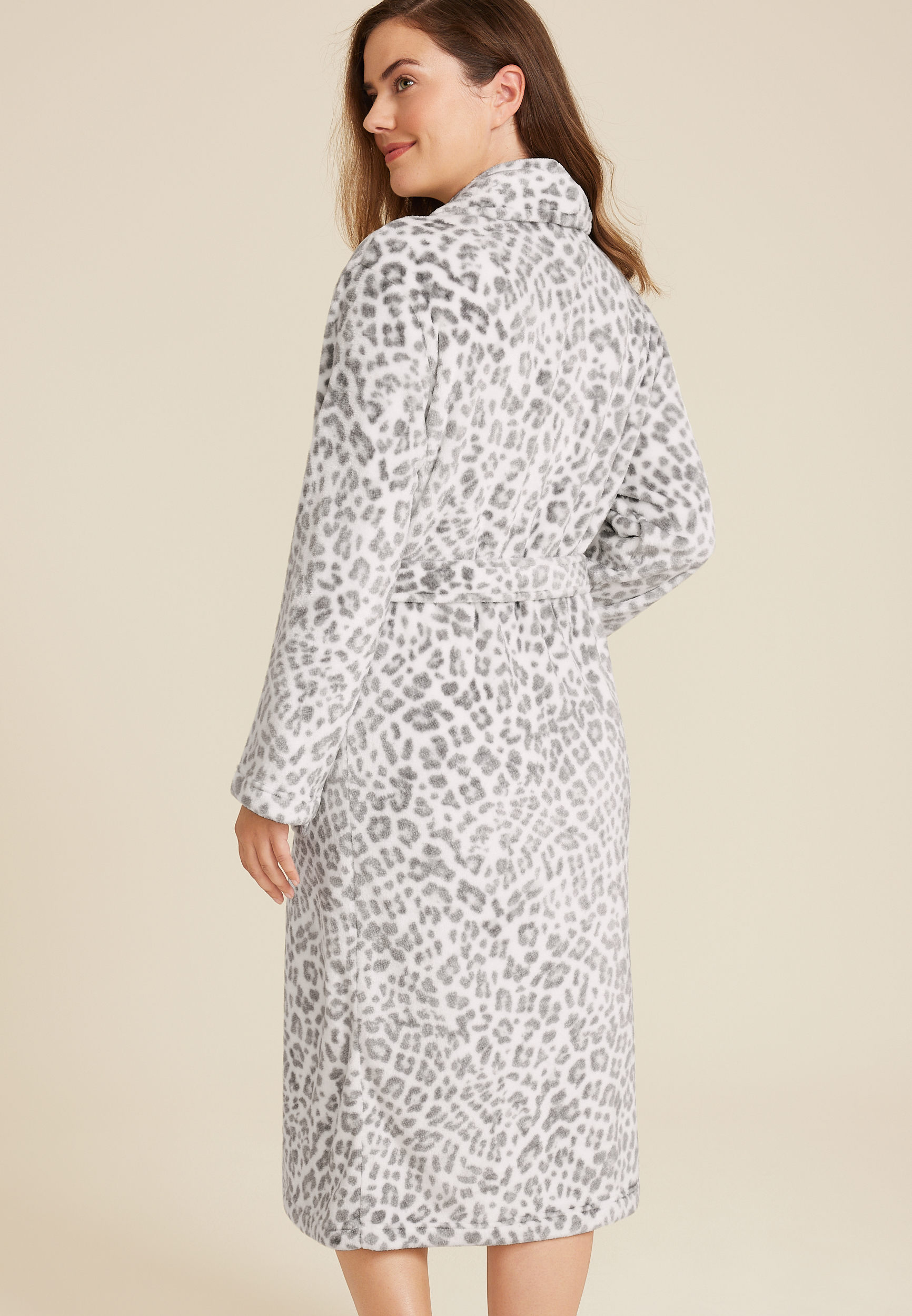 Animal Plush Long Robe, WHITE COMBO, large