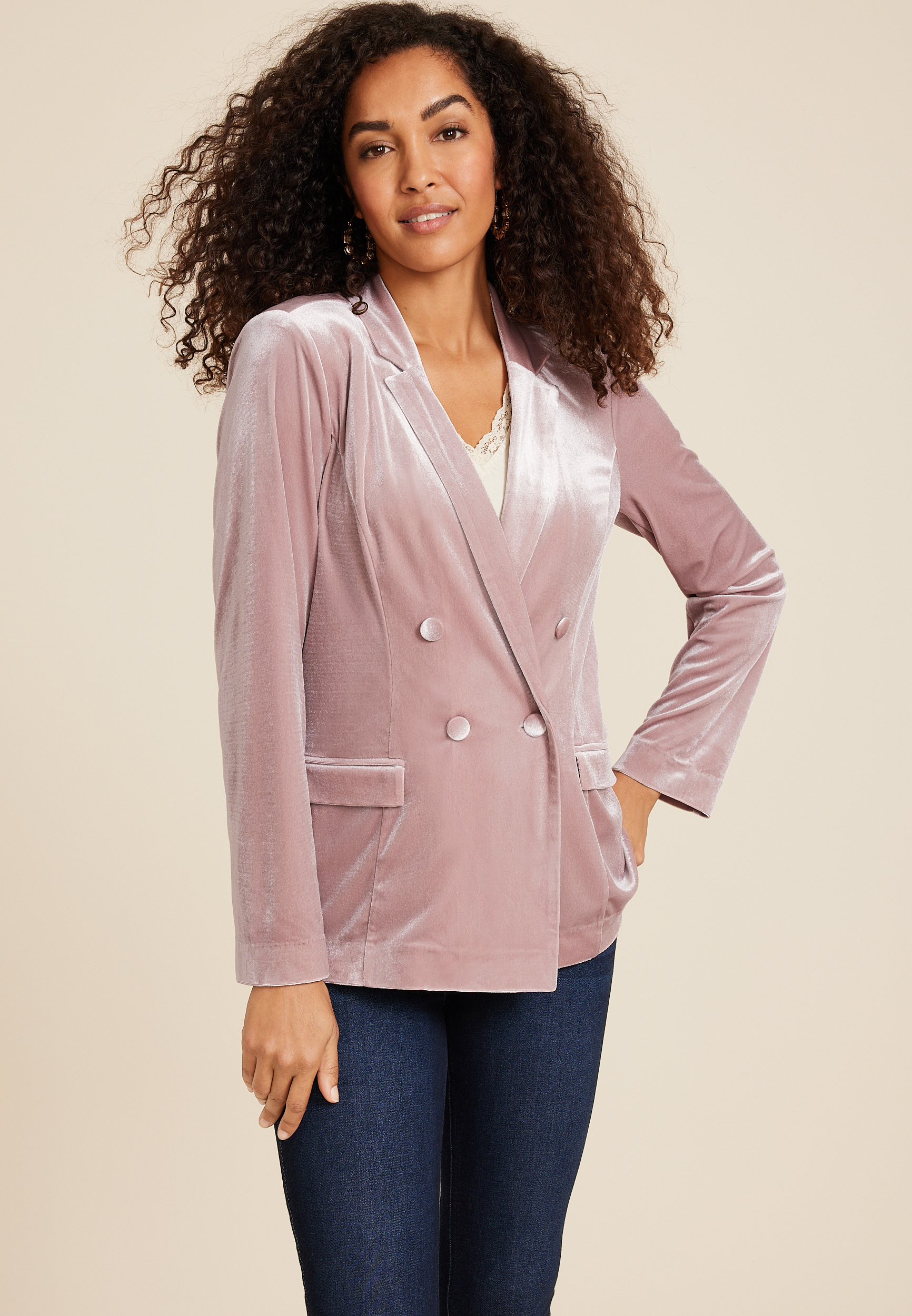 Velvet Blazer, TAUPE LATTE, large