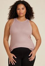 Plus Size 24/7 Cozy Highline Ribbed Tank Top, TAUPE LATTE, small