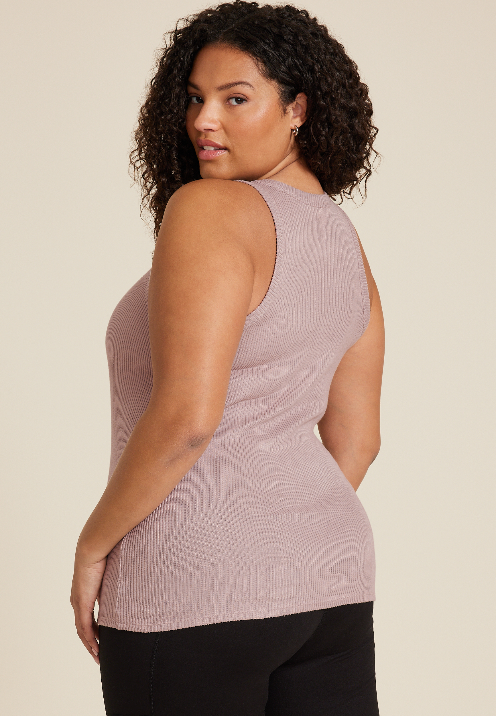 Plus Size 24/7 Cozy Highline Ribbed Tank Top, TAUPE LATTE, large