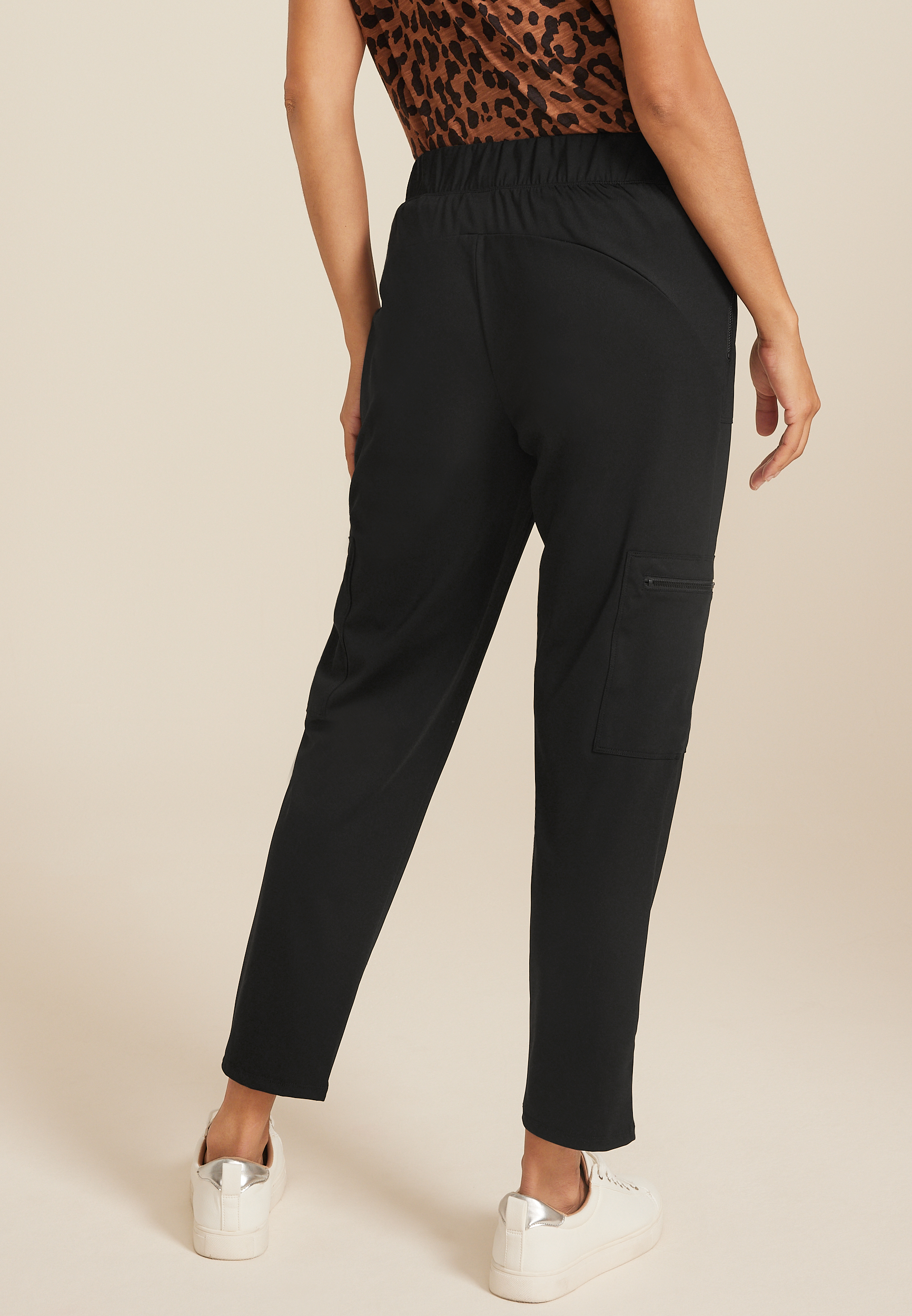 Zipper Cargo Pocket High Rise Traveler Pant, BLACK, large