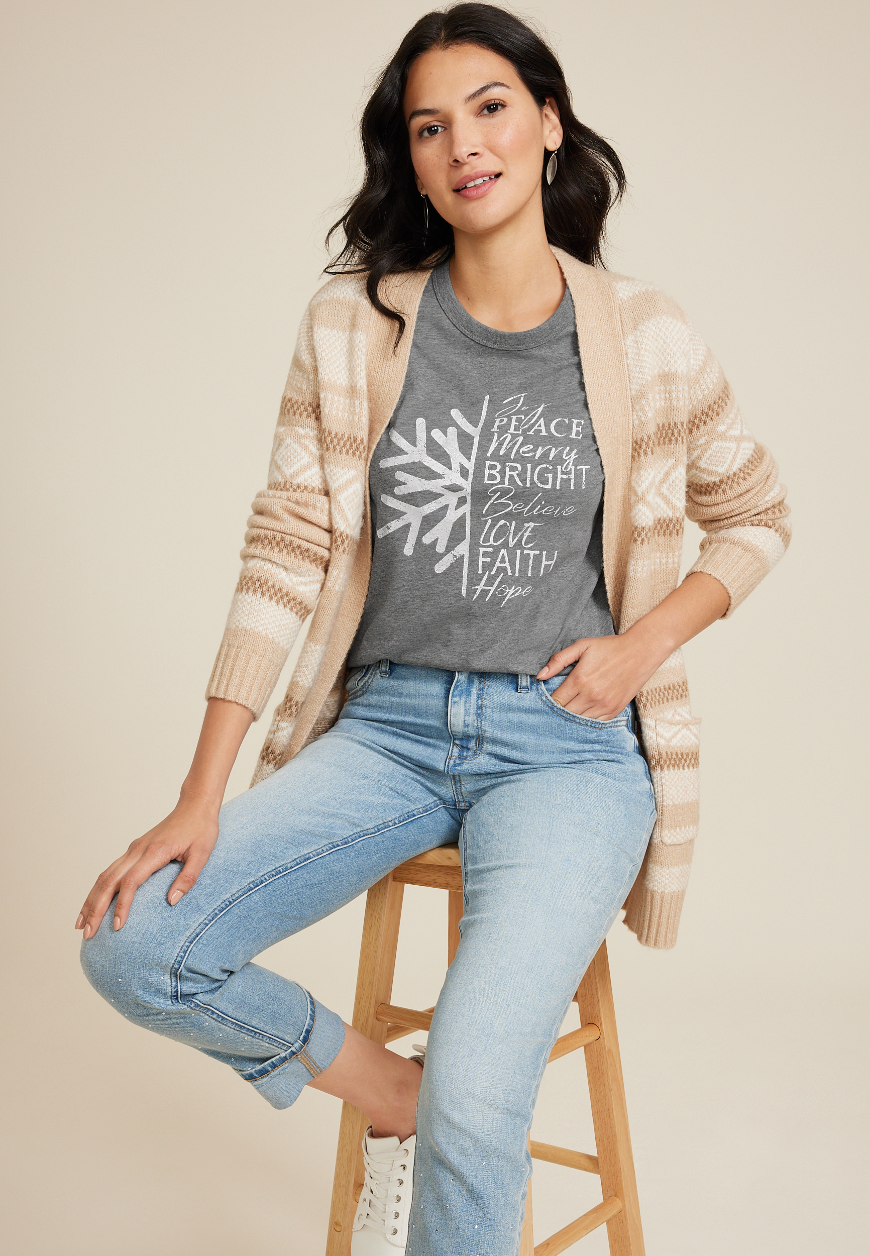 Holiday Snowflake Classic Fit Graphic Tee, HEATHER GRAY, large