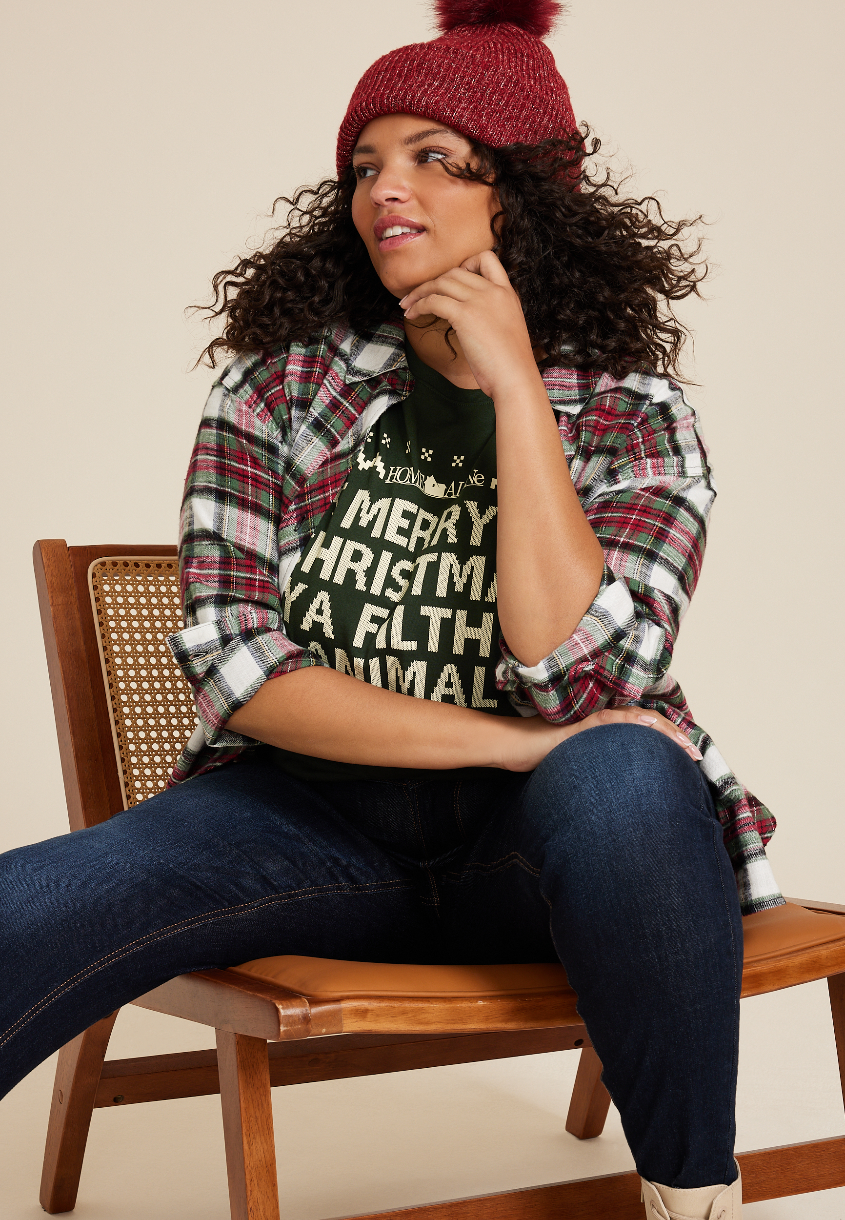 Plus Size Home Alone Oversized Fit Graphic Tee, C2876, large