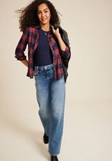 Cabin Plaid Classic Button Down Shirt, BLUE JASMINE COMBO, small
