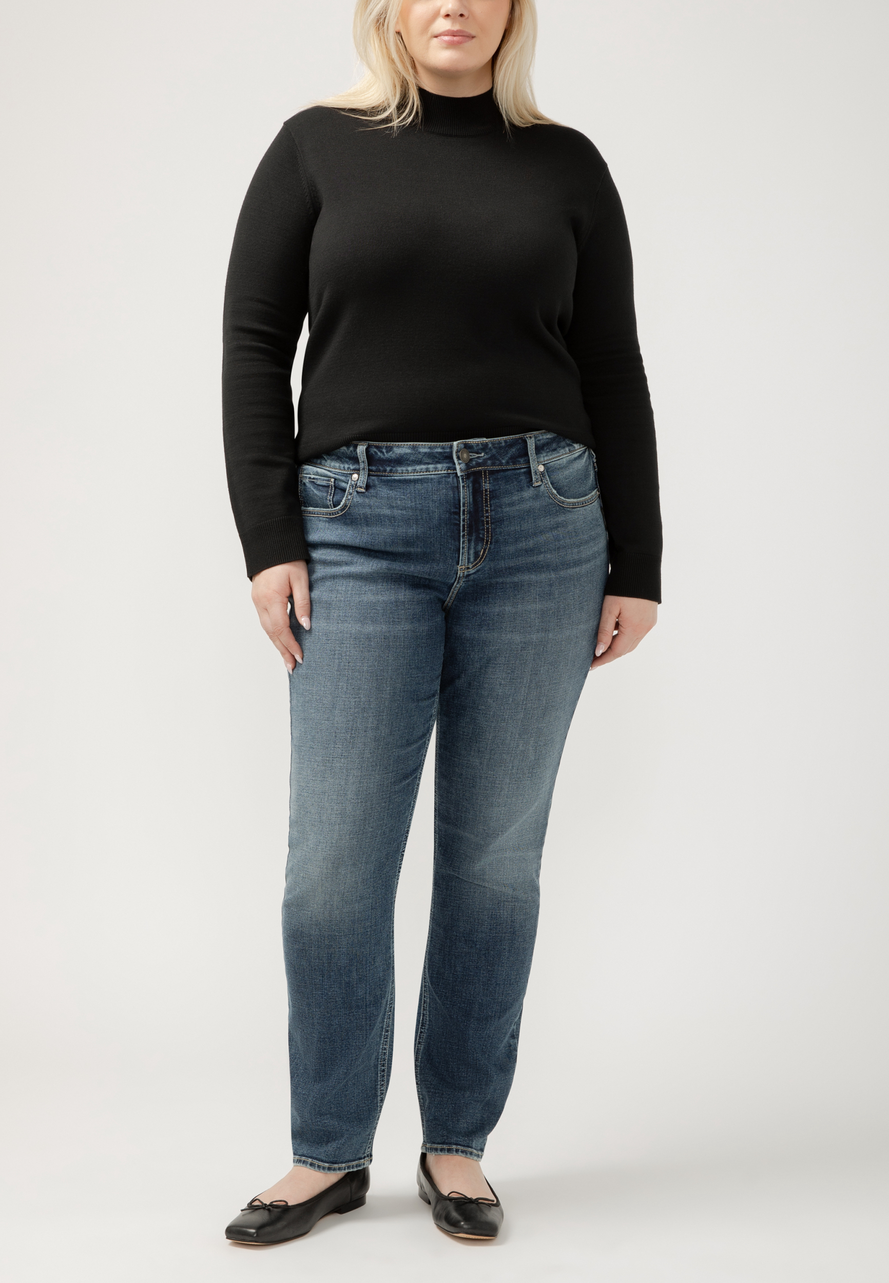 Plus Size Silver Jeans Co.&reg; Elyse Comfort Dark Mid Rise Straight Jean, DARK SANDBLAST, large