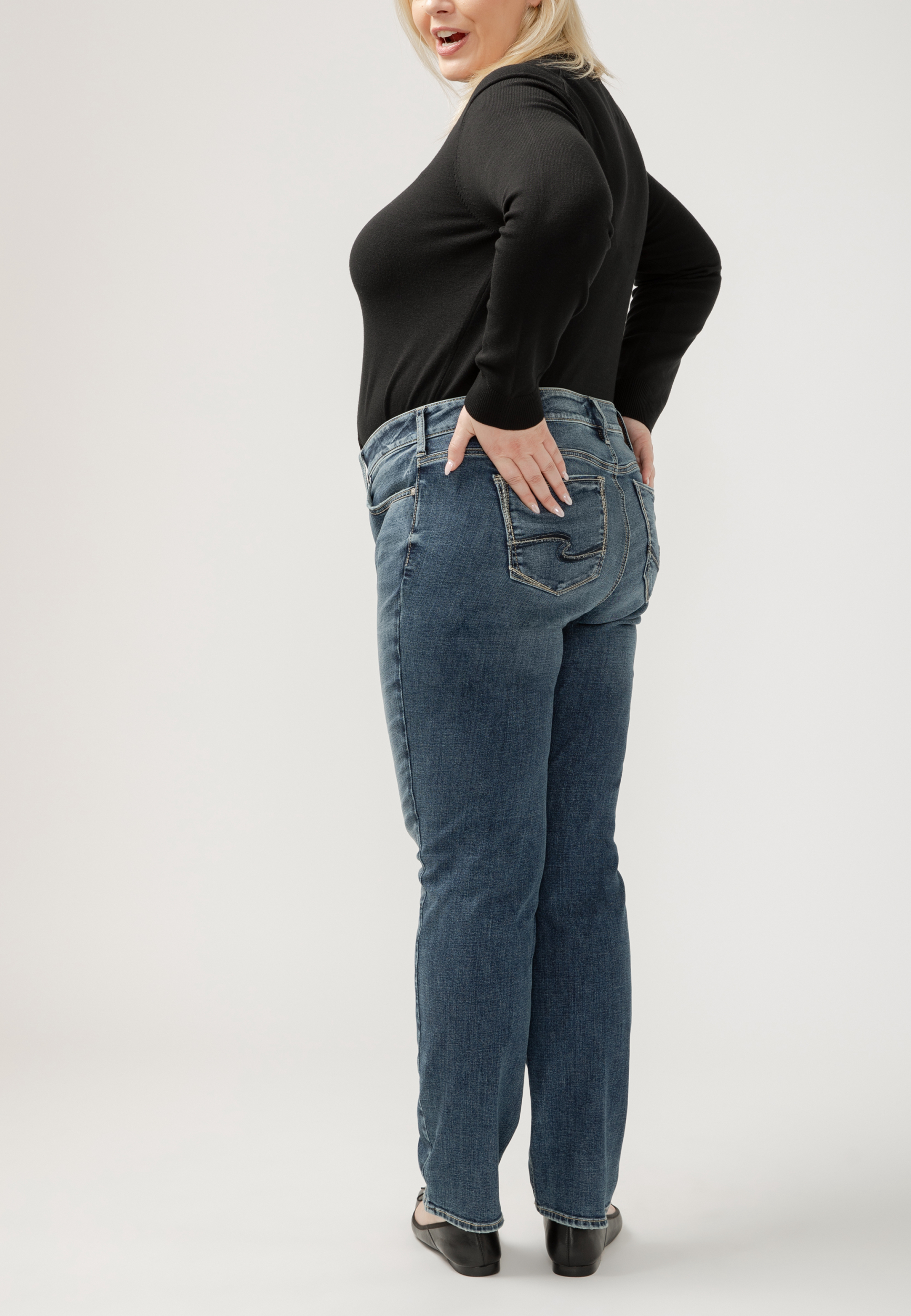 Plus Size Silver Jeans Co.&reg; Elyse Comfort Dark Mid Rise Straight Jean, DARK SANDBLAST, large