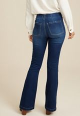 Everflex&trade; Dark High Rise Pull On Flare Jean, DARK SANDBLAST, small