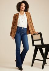 Everflex&trade; Dark High Rise Pull On Flare Jean, DARK SANDBLAST, small