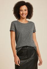 Embellished Short Sleeve Crew Neck Tee, C2820, small