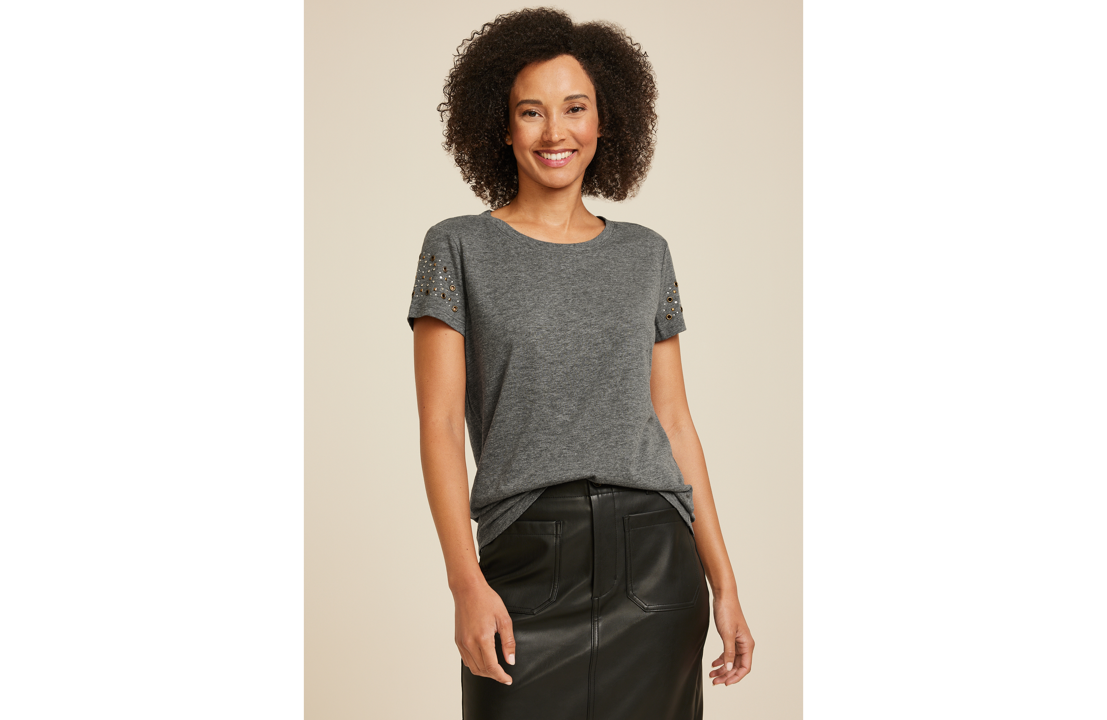 Embellished Short Sleeve Crew Neck Tee
