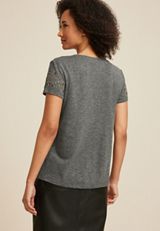 Embellished Short Sleeve Crew Neck Tee, C2820, small