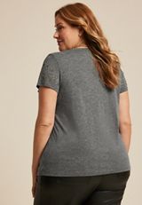 Plus Size Embellished Short Sleeve Crew Neck Tee, MEDIUM HEATHER GRAY, small