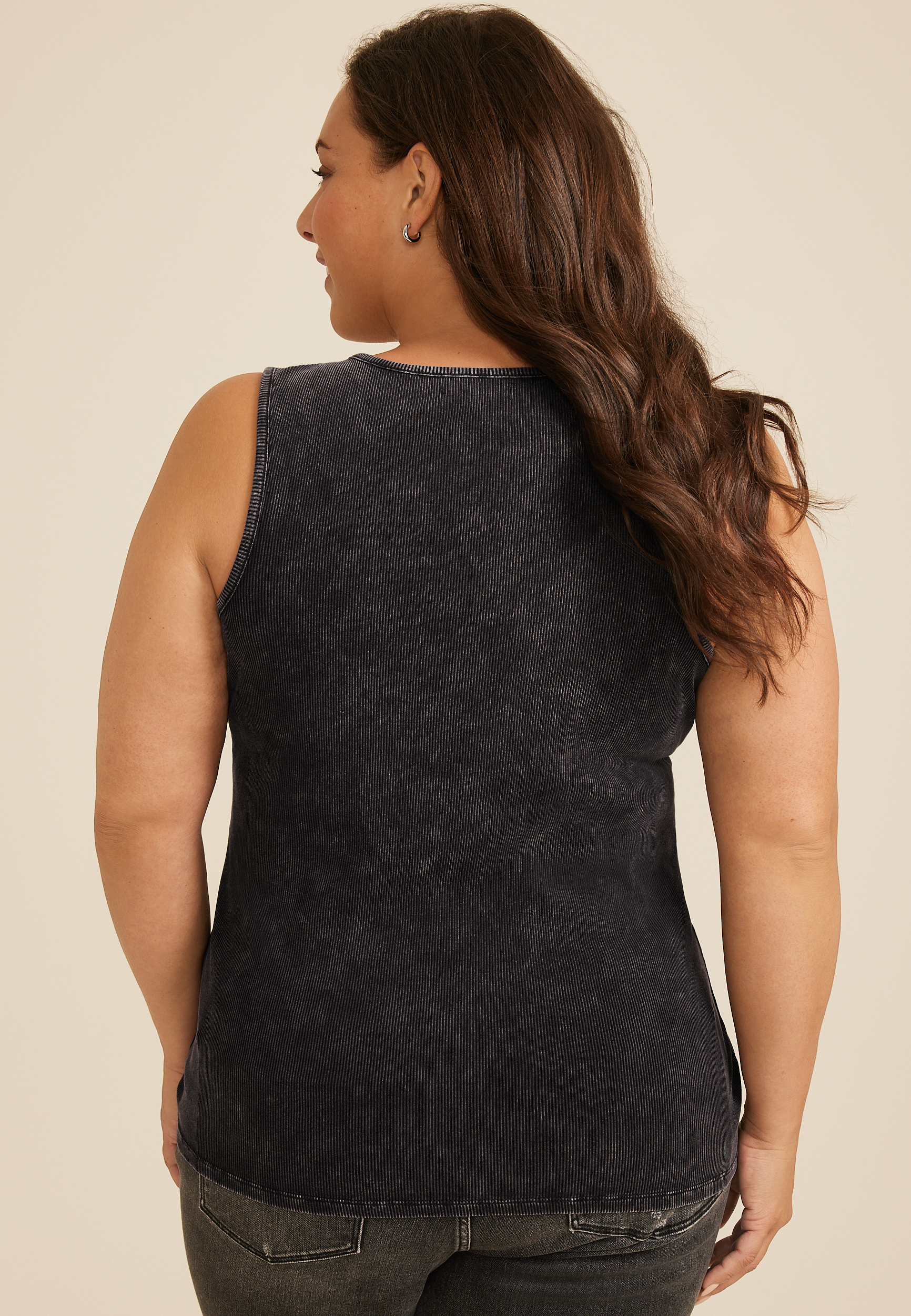 Plus Size Washed Rhinestone Tank Top, BLACK, large