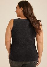 Plus Size Washed Rhinestone Tank Top, BLACK, small