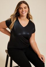Plus Size Shimmer V Neck Tee, C106, small