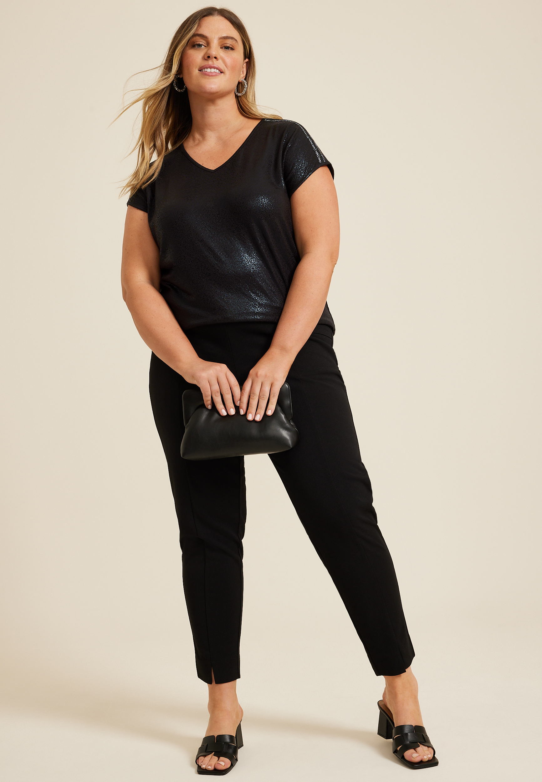 Plus Size Shimmer V Neck Tee, C106, large