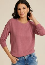24/7 Clara Long Sleeve Ribbed Tee, C5953, small