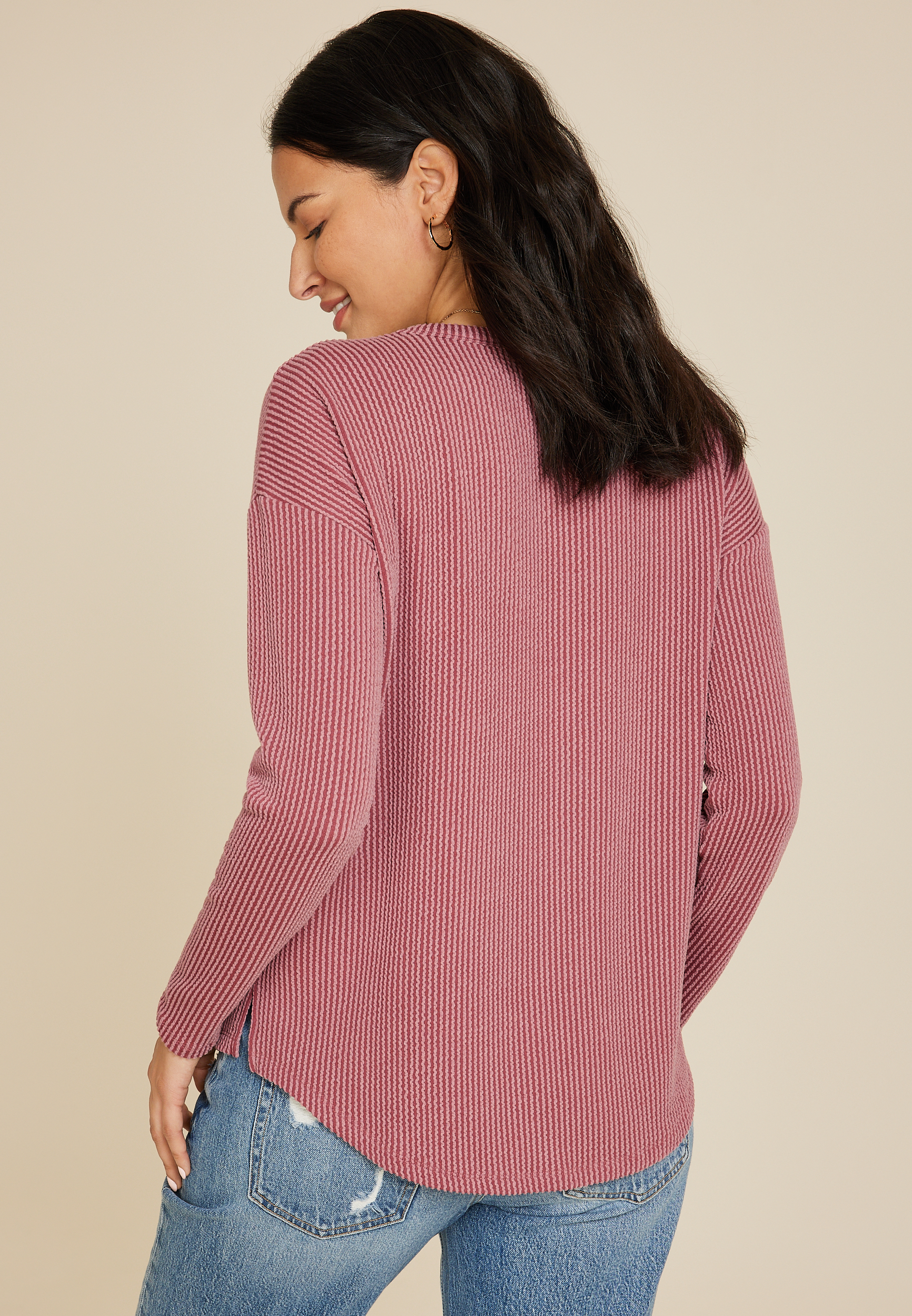 24/7 Clara Long Sleeve Ribbed Tee, C5953, large