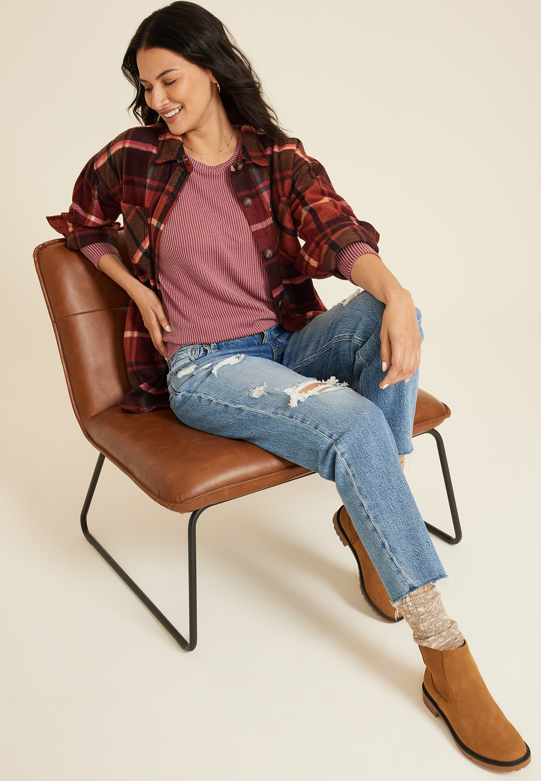 24/7 Clara Long Sleeve Ribbed Tee, C5953, large