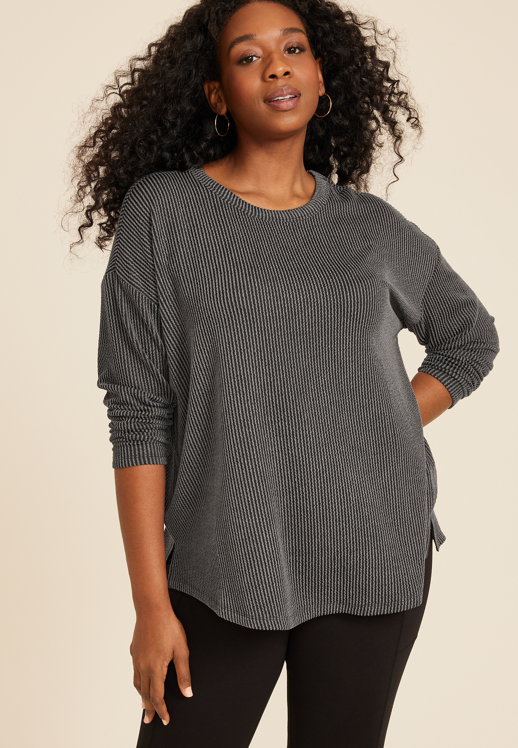 Plus Size 24/7 Clara Long Sleeve Ribbed Tee