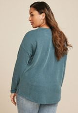 Plus Size 24/7 Clara Long Sleeve Ribbed Tee, GREEN, small