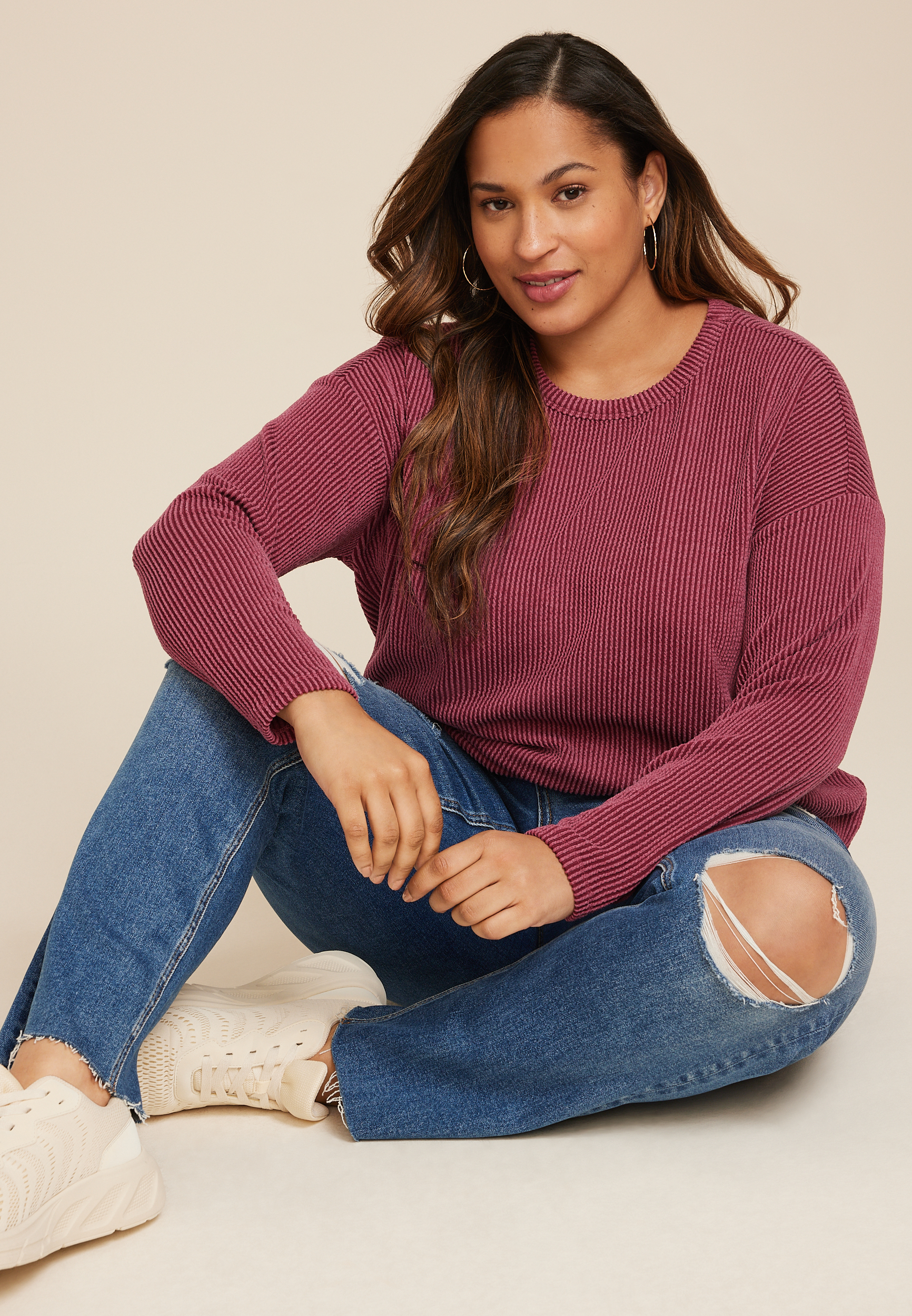 Plus 24/7 Clara Long Sleeve Ribbed Tee