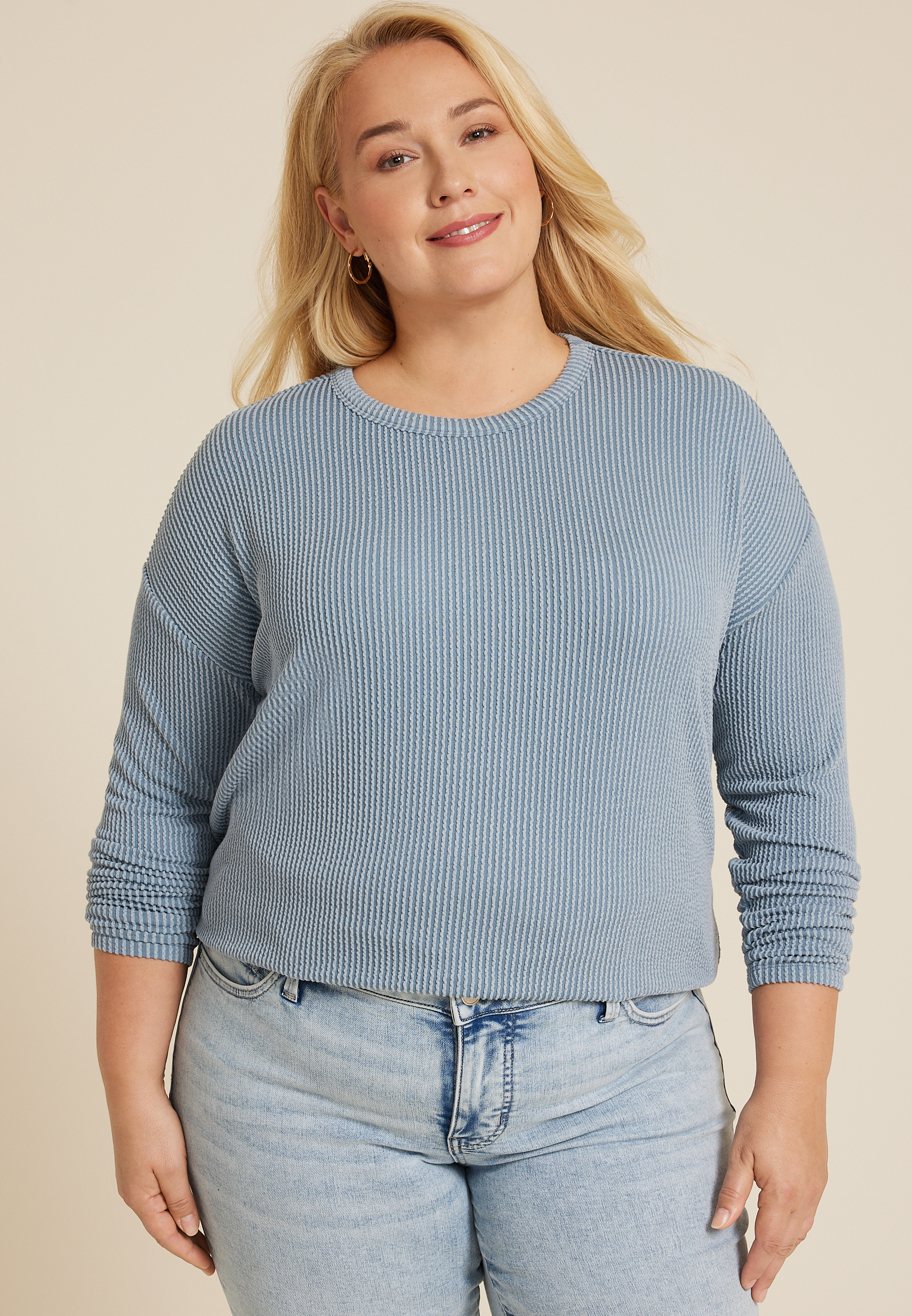Plus Size 24/7 Clara Long Sleeve Ribbed Tee